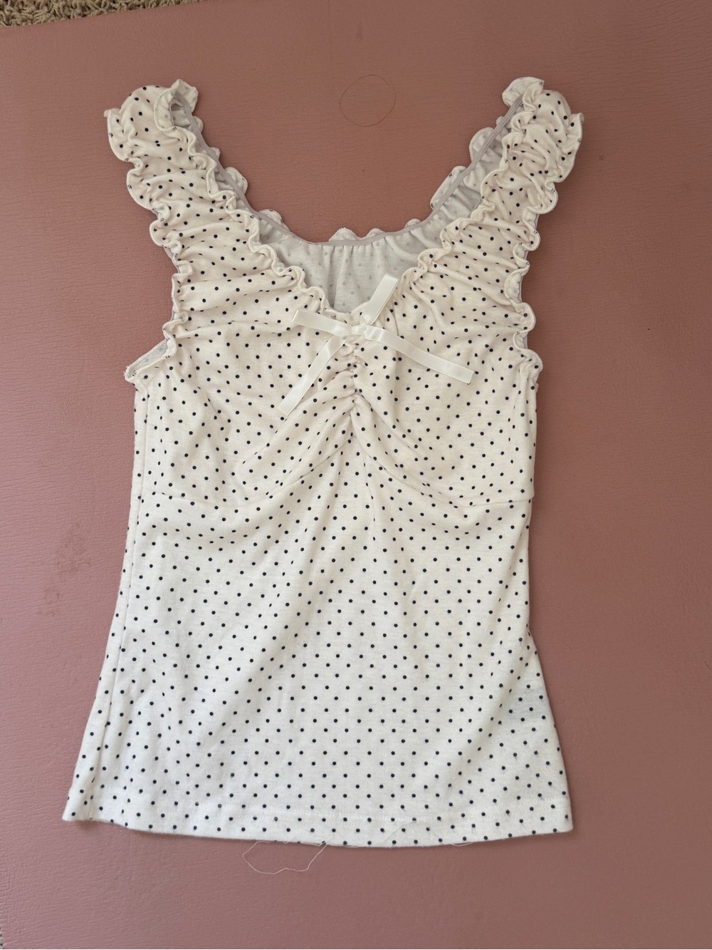Women’s White Polka Dot Ruffled Tank Top